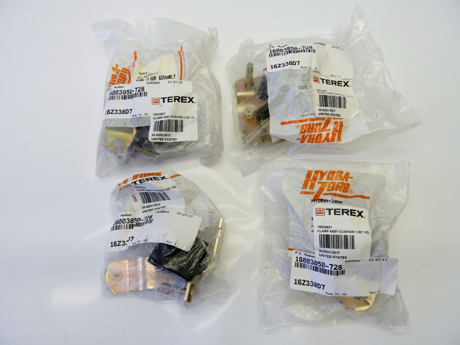 Lot of 4 Terex 16Z338D7 Clamp Assembly Cushing 1.50"