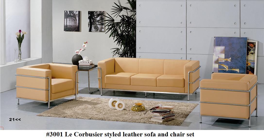 3 PC Modern Le Corbusier PU leather Sofa + 2 chairs set #3002 LC2 design