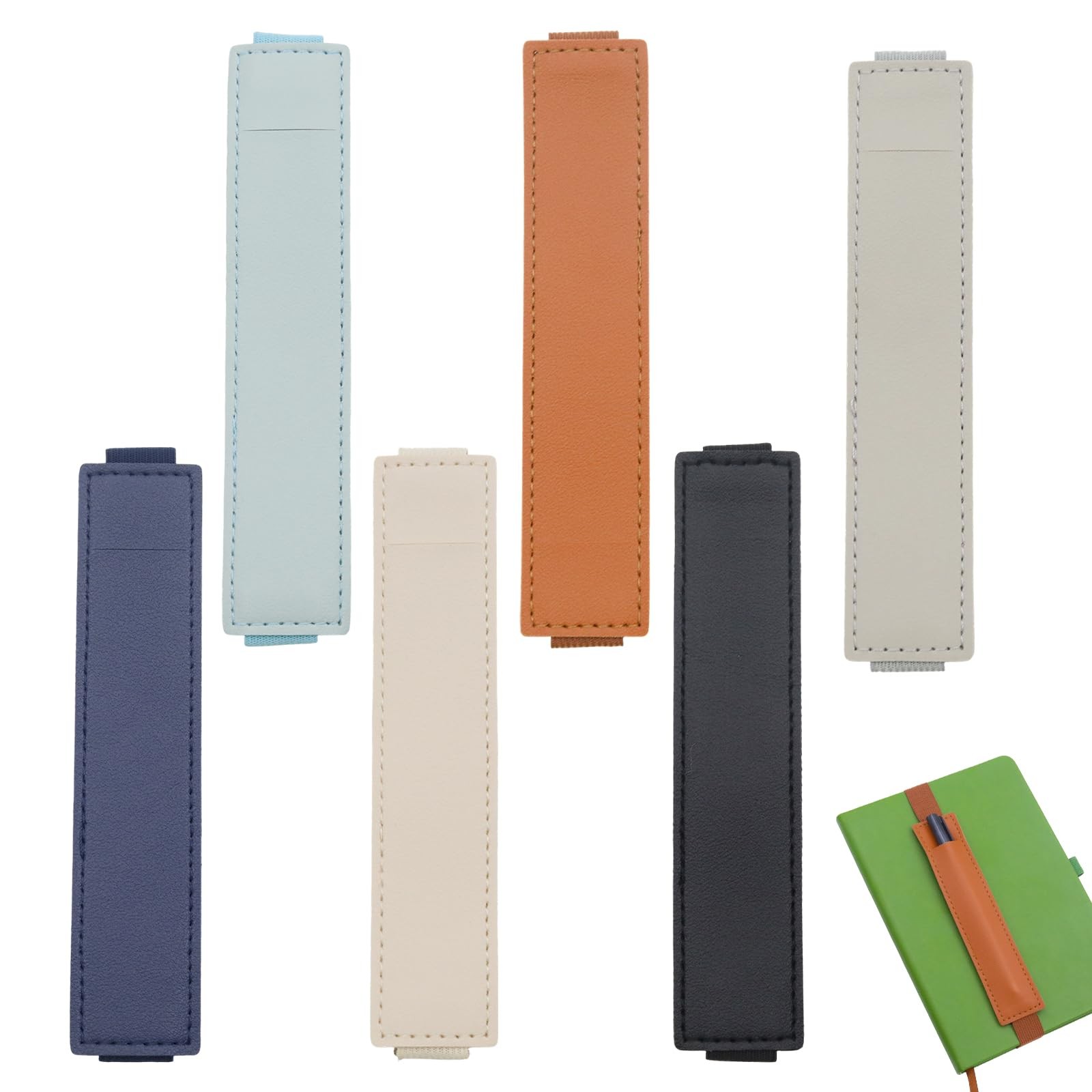 6PCS Pen Holder for Notebook, Colorful Leather Pencil Pouch Pen Sleeve Adjust...