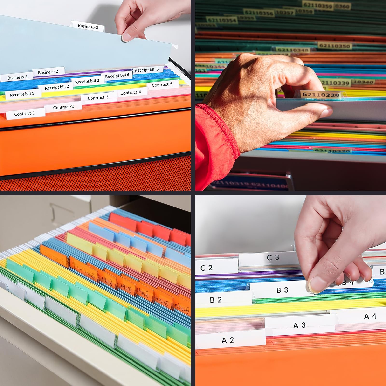 200 Pcs Hanging File Folder Tabs and 200 Pcs 2 Inch Inserts Labels, Plastic File