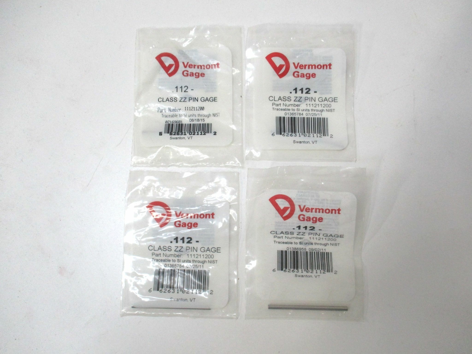Vermont Gage (111211200) 0.112" Tolerance Class ZZ Steel No-Go Pin Gage - Qty 4