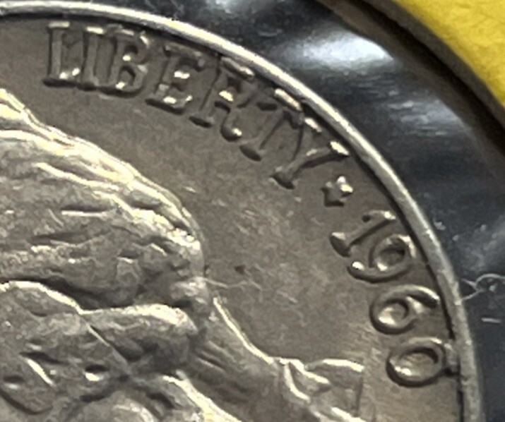 1960D Nickel Errors Cad Or Die Chips Between Rim & Liberty & Date Uncirculated