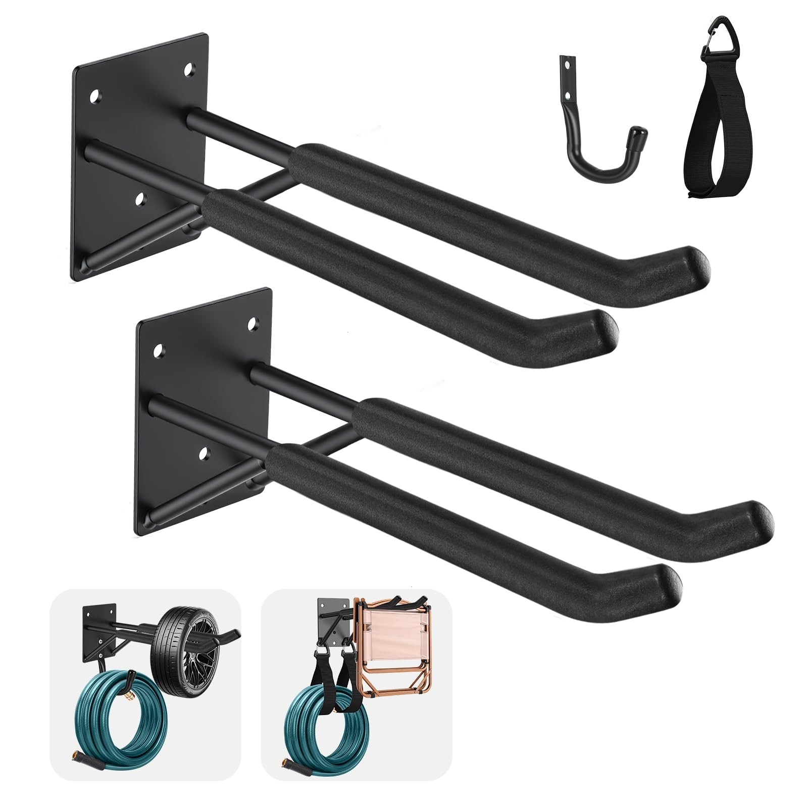 14" Garage Hooks Heavy Duty 4-Pack - Garage Storage System Hooks, Ladder Hook...