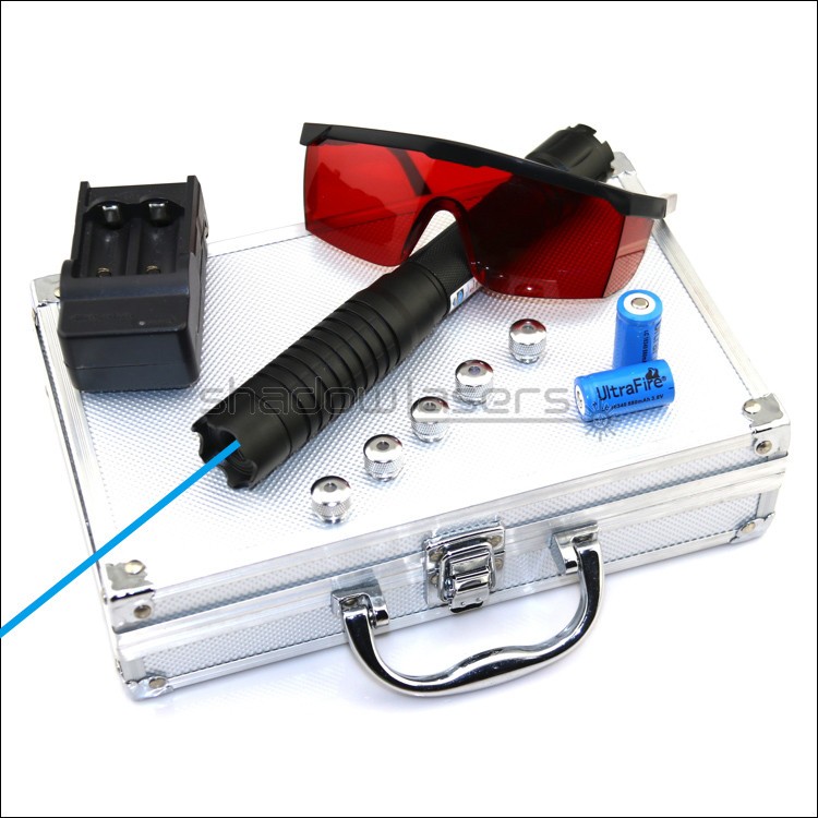 Adjustable Focus Laser Pointer Cyan 488nm Flashlight Visidle Beam Light+Case