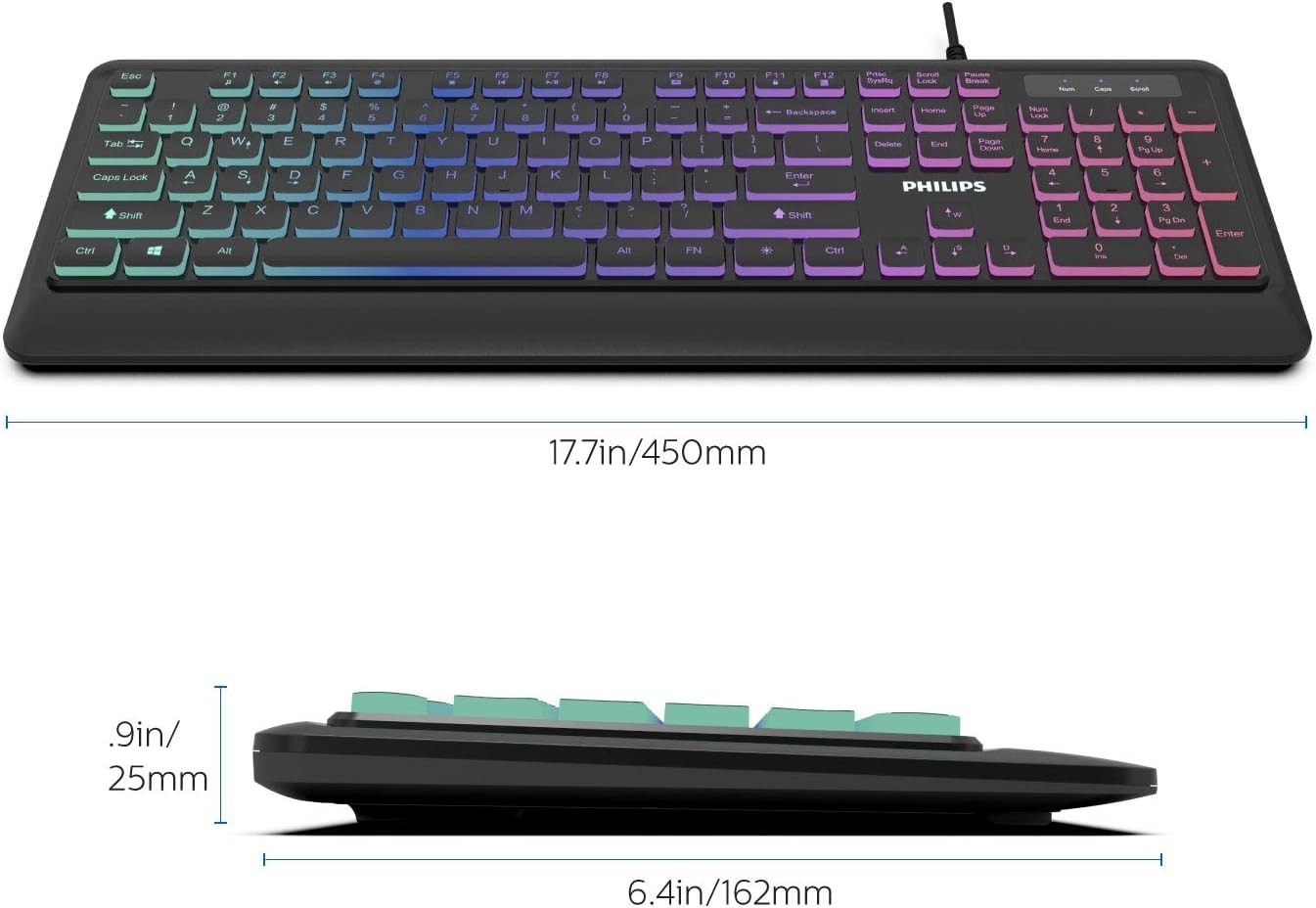 Philips UltraSlim USB Keyboard Low-Profile Wired PC Keyboard RGB Backlit SPK8294