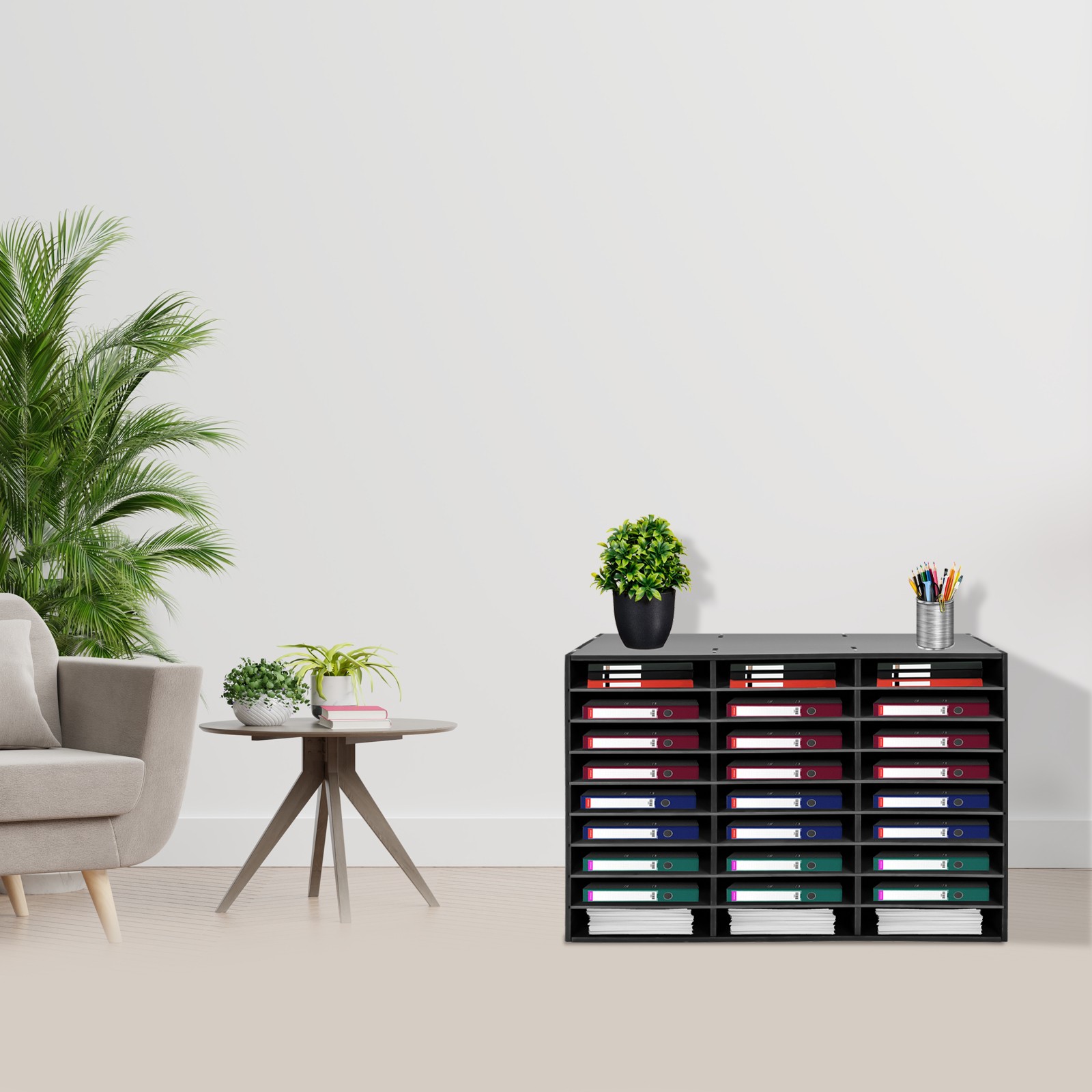 Modern 27 Slots File Storage Cabinet Literature Organizer Black 80*30.5*55.1cm
