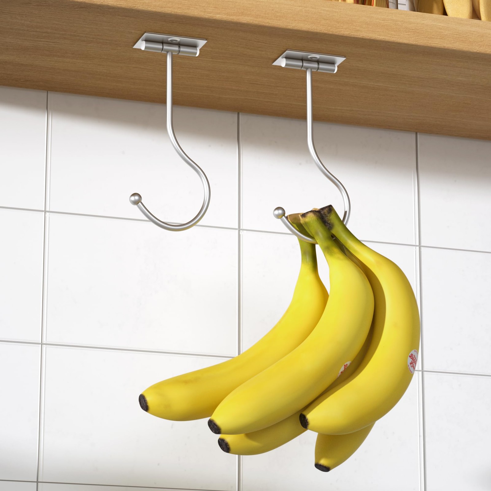 Banana Hanger Hook Under Cabinet - Stainless, Adhesive, Holds 13 LB, 2 Pack