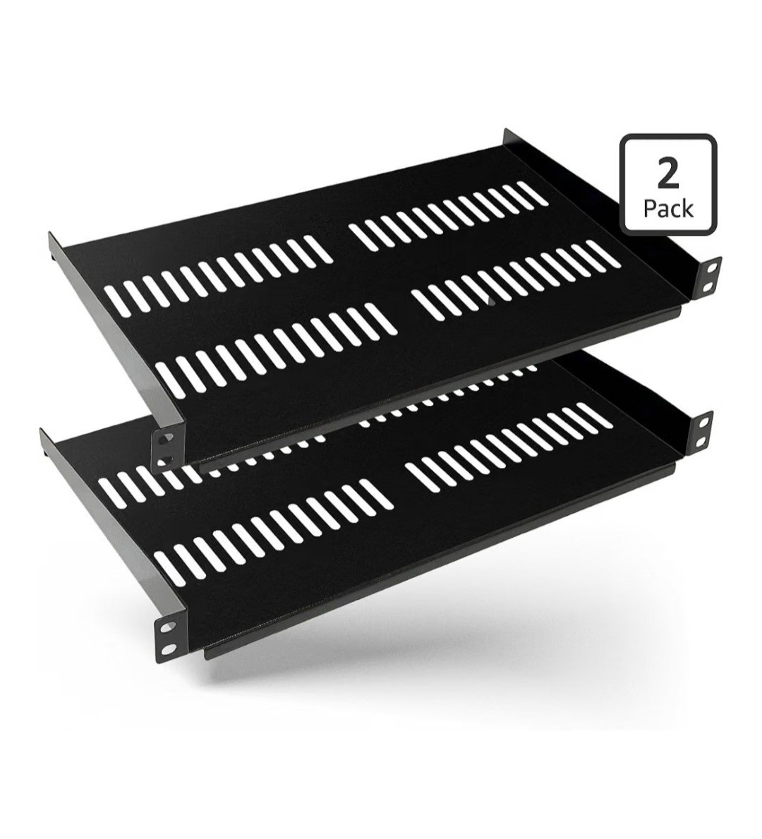OREI 2-Pack 1U 19" Universal Vented Rack Shelf Heavy Duty Steel Server Rack