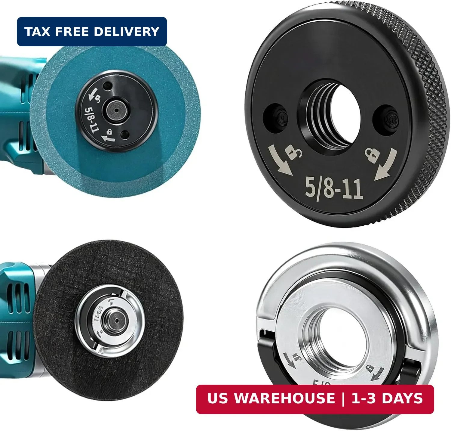 2-Pack 5/8"-11 Angle Grinder Flange Nuts, Tool-Free Quick Release Locking Kit. S