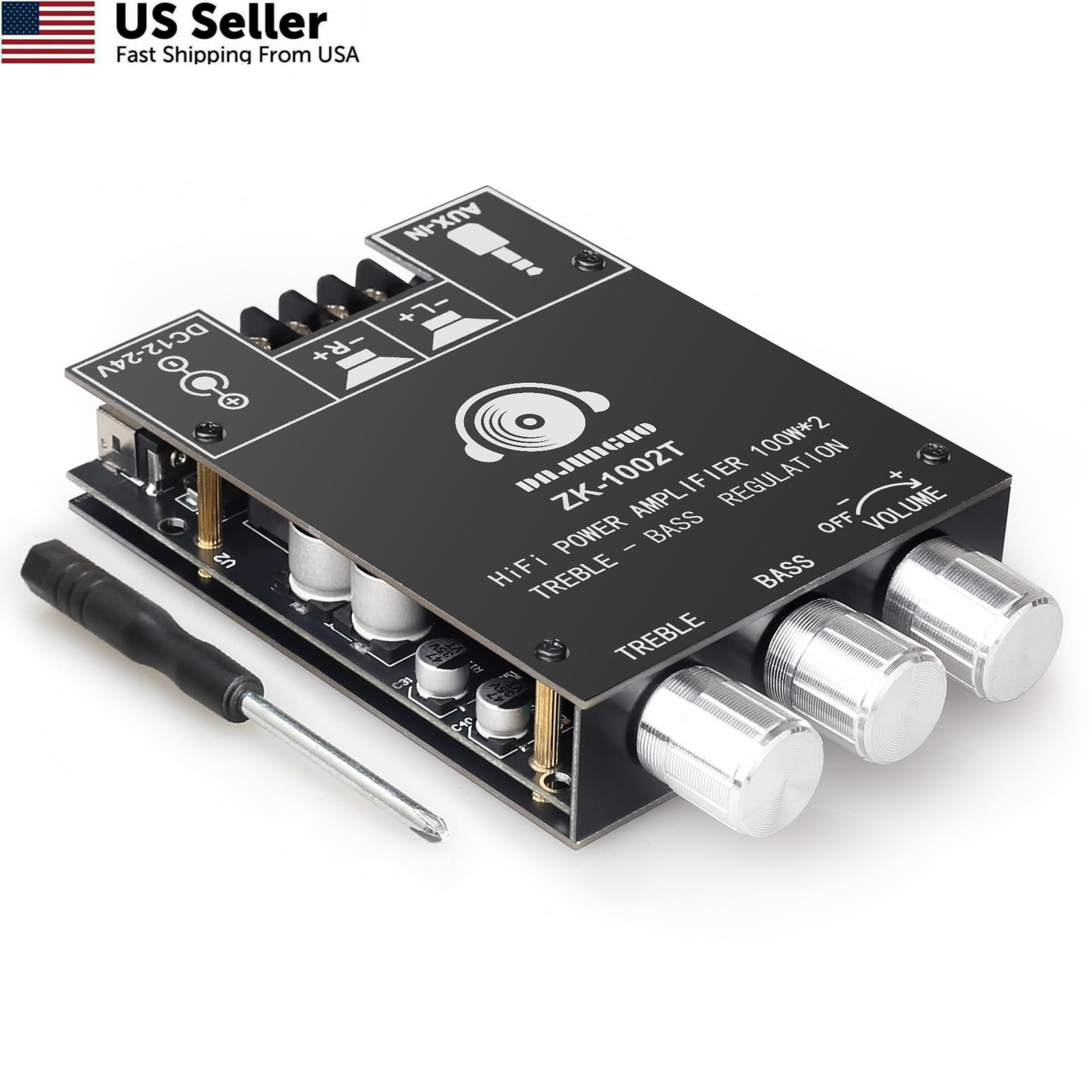 100W+100W Amplifier Board with Treble and Bass Control, DC DAJUNGUO ZK-1002T