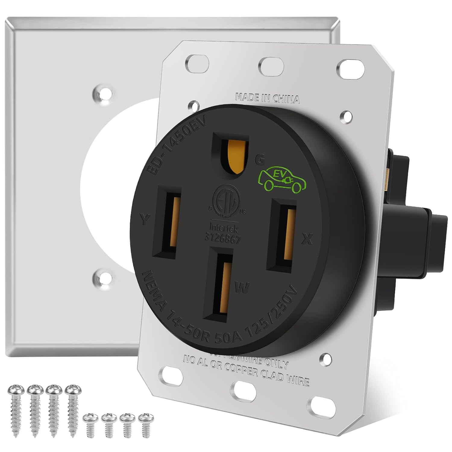 NEMA 14-50 Outlet 50 Amp EV Charging Receptacle with Wall Plate,Nema 14-50R EV P