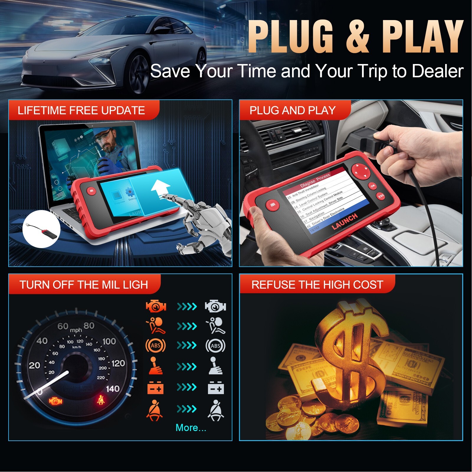 2026 LAUNCH CRP123 OBD2 Scanner ABS SRS Code Reader Engine Car Diagnostic Tool
