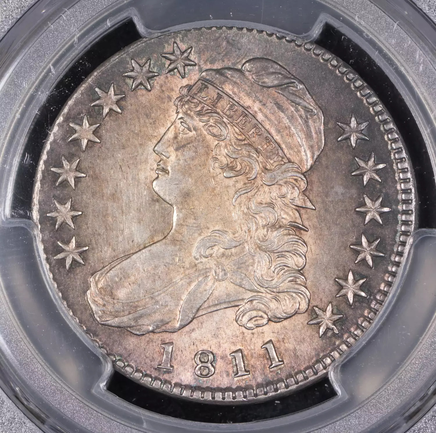 1811 P Capped Bust Half Dollars PCGS MS-61 Small 8 Rainbow Toning
