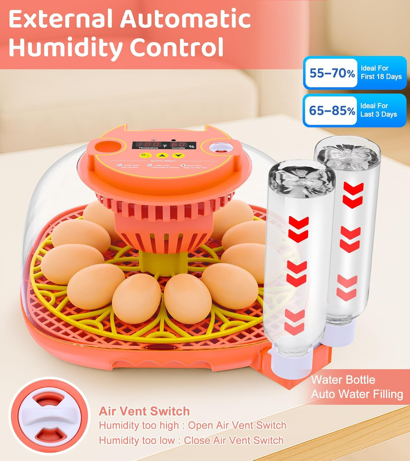 12 Egg Incubator for Hatching Eggs, Smart Temperature and Humidity Control, Auto
