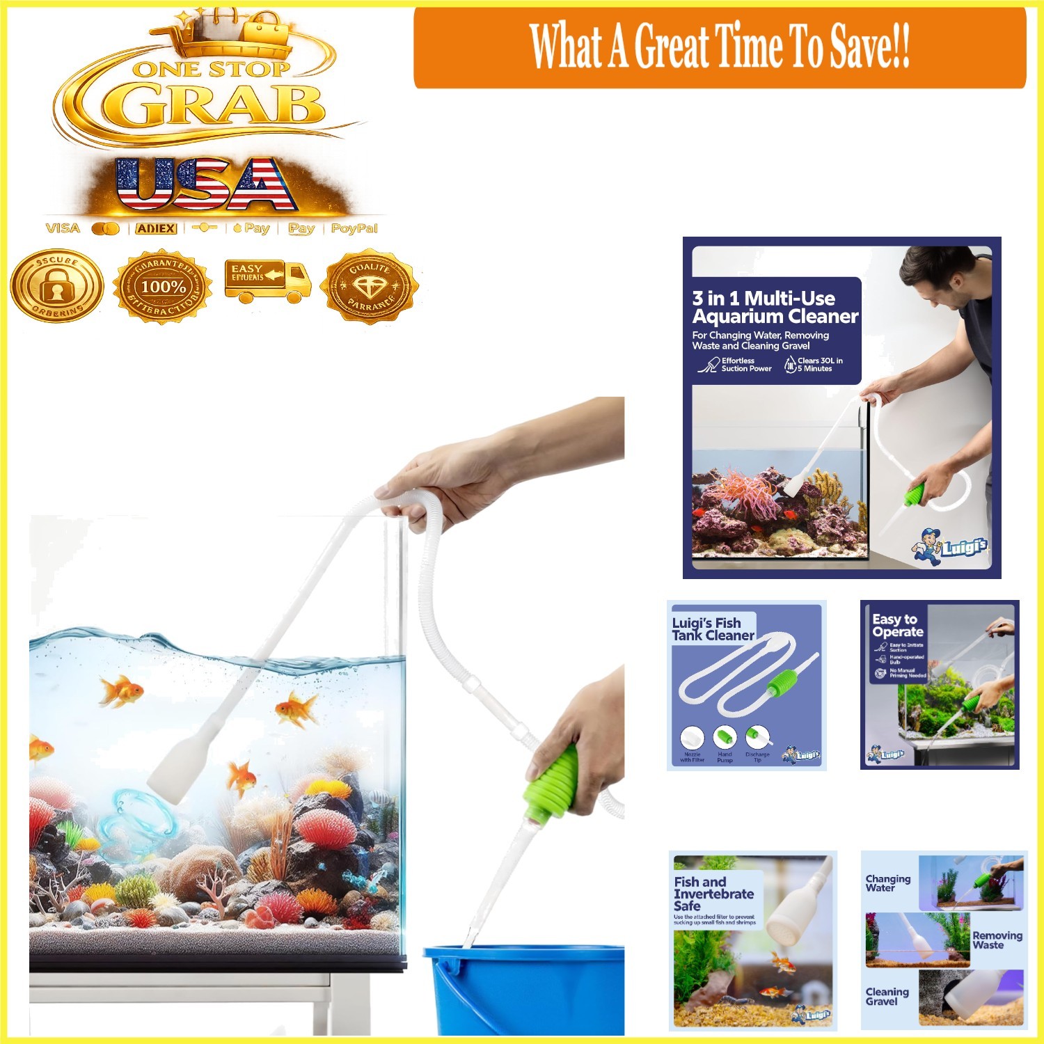 Fish Tank Cleaner Gravel Vacuum for Aquarium Water Change and Cleaning