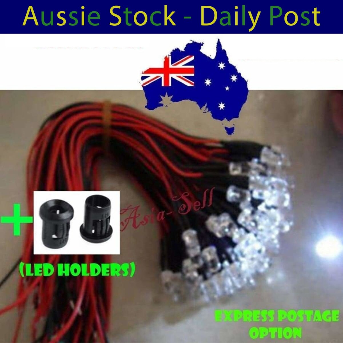 LEDs 12V Wired White Blue Green UV Red Yellow Pink Cables LED Holders 5mm 5pcs