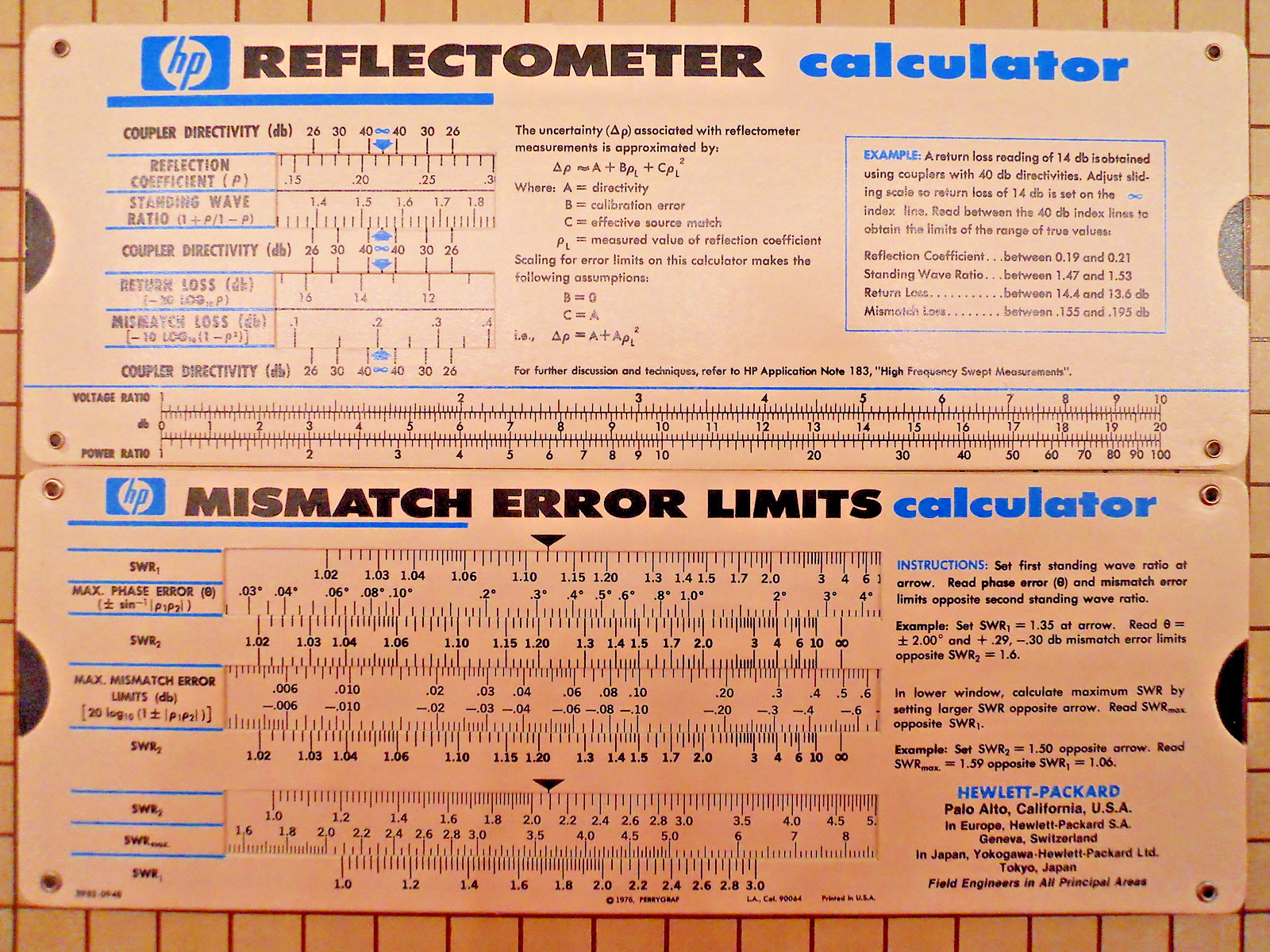 Microwave Reflectometer Mismatch Error Limits Slide Rule Calculator HP/ Keysight