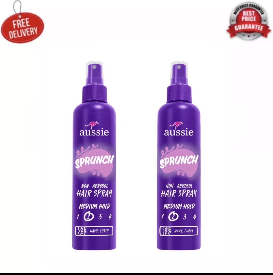 Aussie Sprunch Non-Aerosol Hair Spray for Curly Hair and Wavy Hair, 8.5 Oz, 2PK