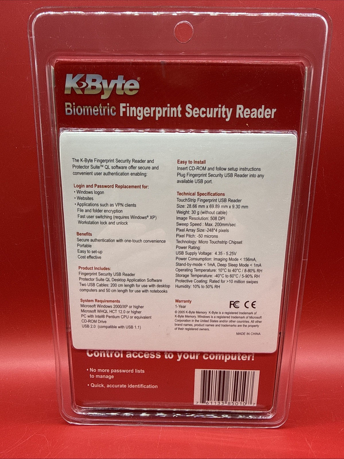 K-Byte BIOMETRIC FINGERPRINT SECURITY READER USB FOR PC LAPTOP