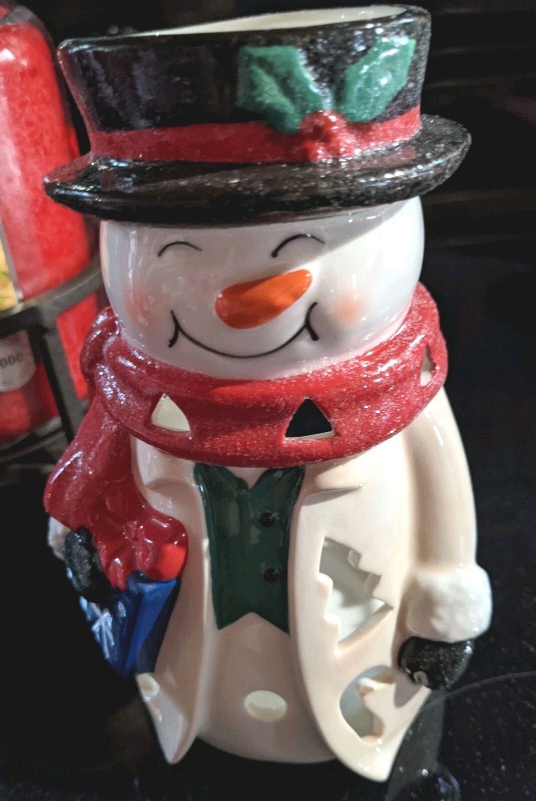 Yankee Candle 6" Tealight Holder Traditional Holiday Snowman & Presents Retired