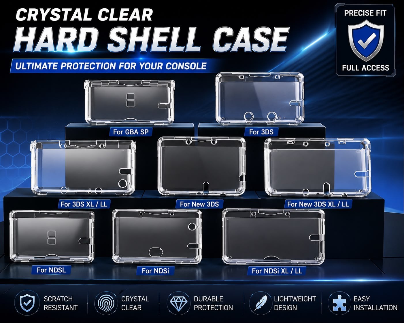 Clear Hard Shell Case Cover for Nintendo 3DS XL NDSi NDSL GBA SP Protective