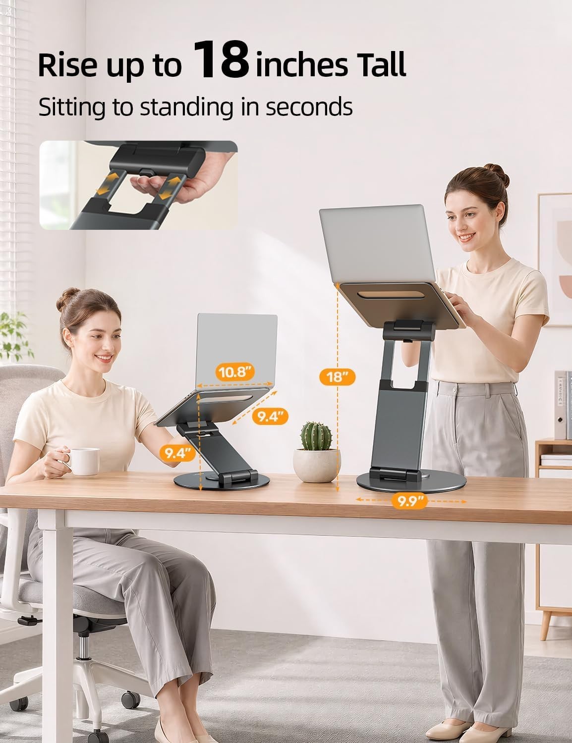 Telescopic 360 Rotating Laptop Stand for Desk Adjustable Height Swivel Pull O...