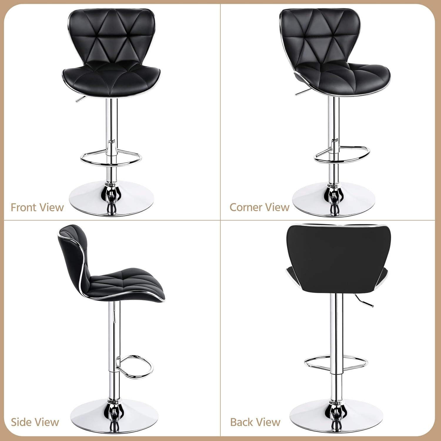 Bar Stools Set of 4 Island Chairs Shell Back PU Leather Adjustable Barstools