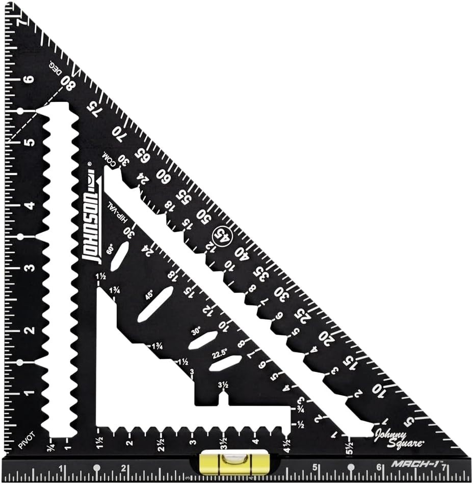 Level & Tool 7-1/4" Johnny Square MACH-1 Smart Mark Rafter Square with Level ...