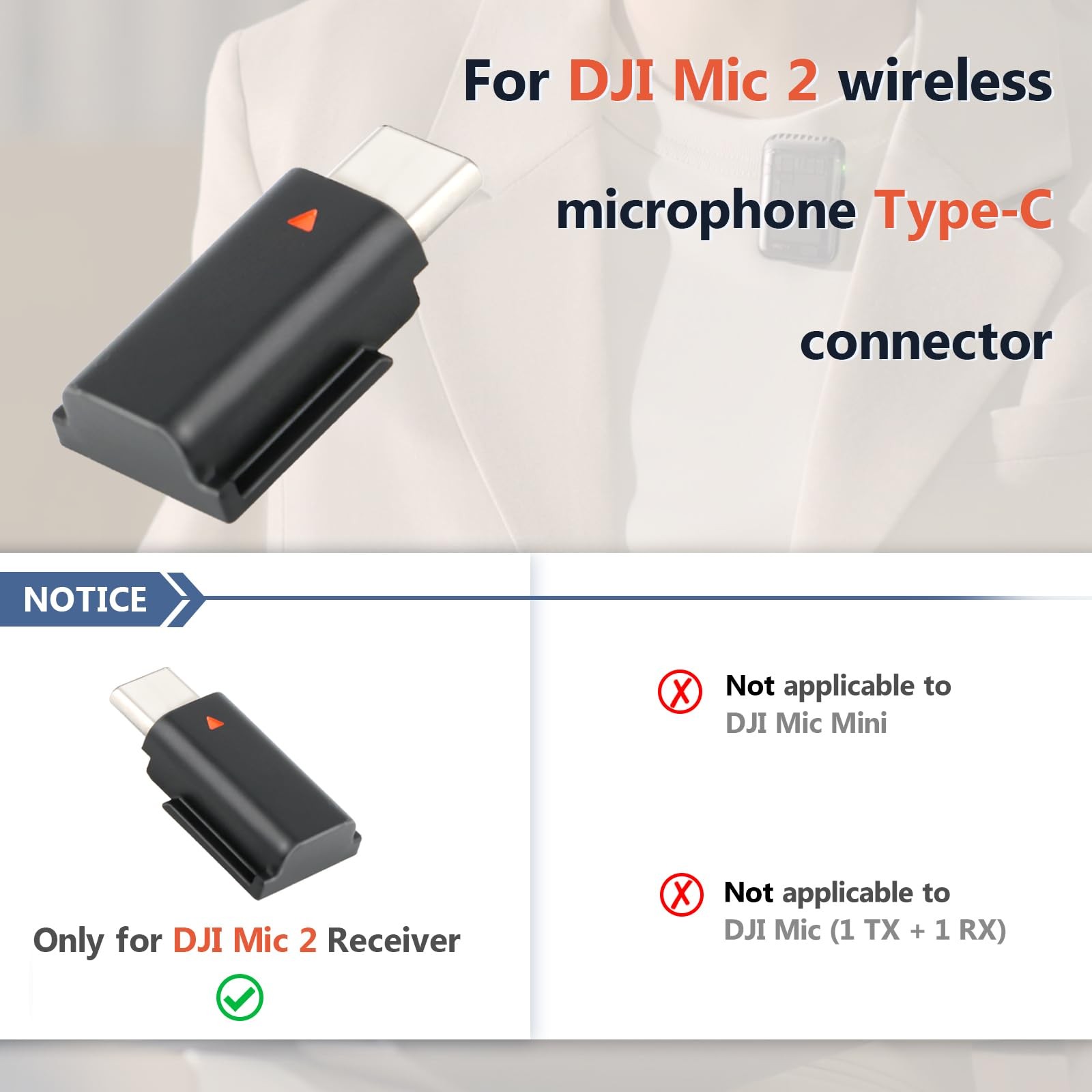 for DJI MIC 2 Adapter Type-C Phone Wireless Microphone Receiver Mic Black