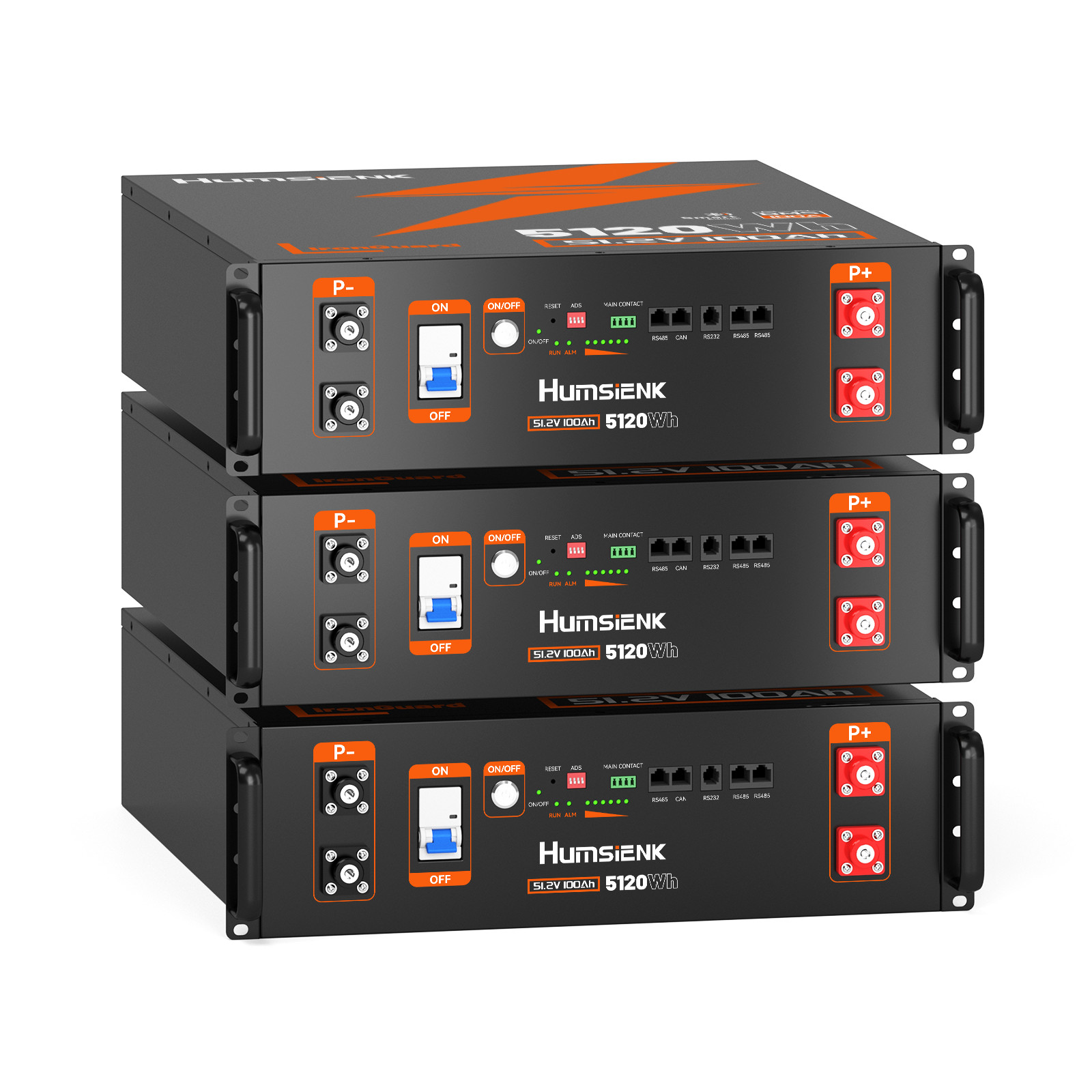 HumsiENK 3Pcs 48V 100Ah LiFePO4 Lithium Battery Deep Cycle Energy UL1973 UL9540A