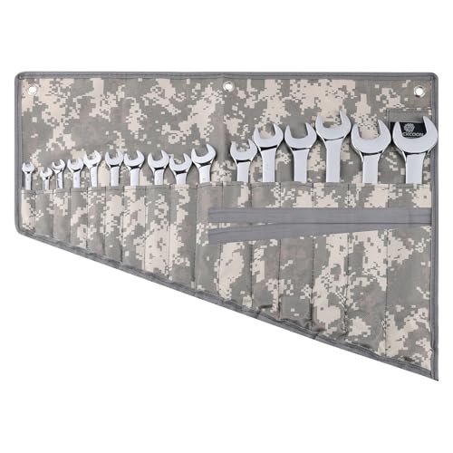 16 Pocket Wrench Roll Organizer—Rolled Tool Pouch Bag—Light Camouflage