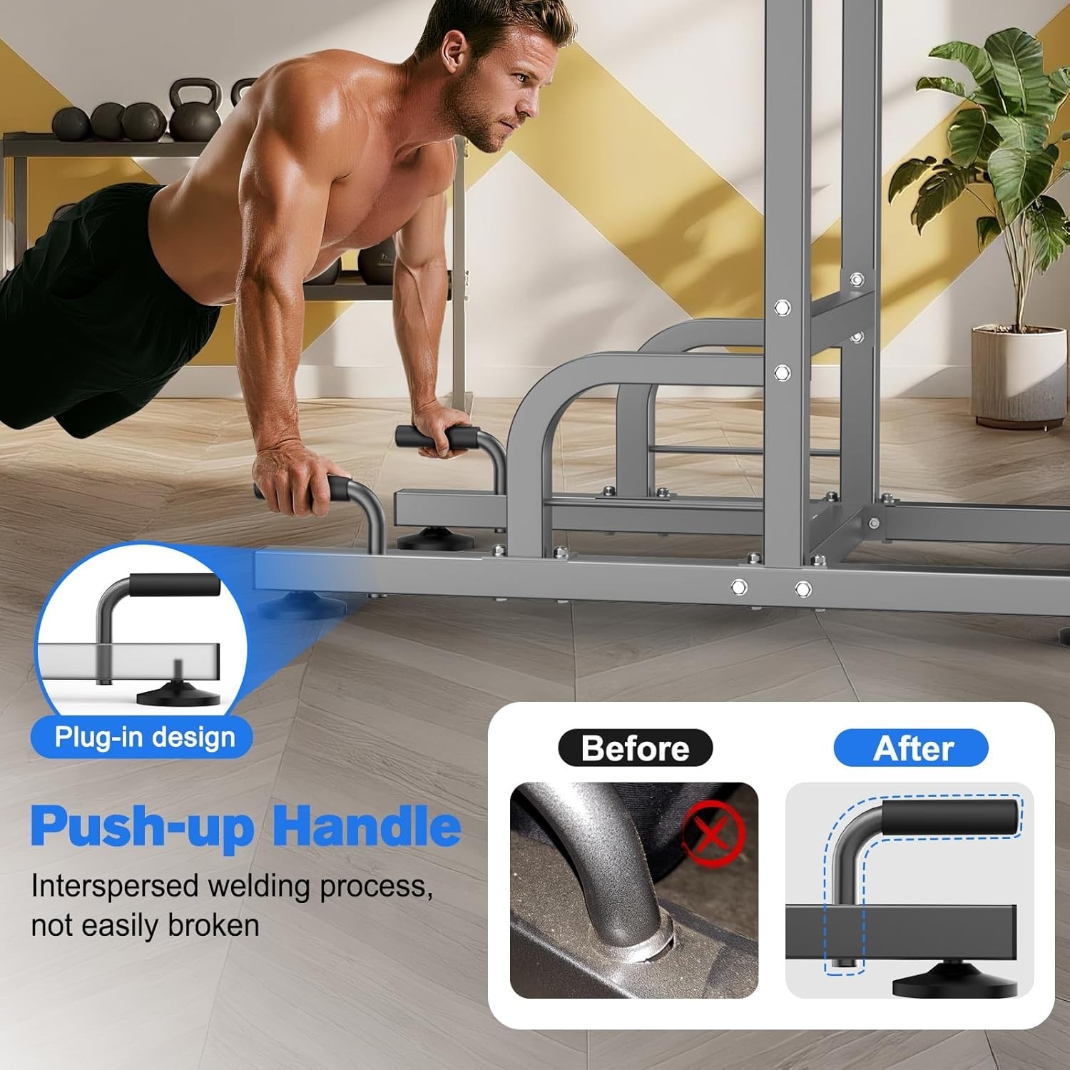 Power Tower Pull Up Bar Station Workout Dip Station for Home Gym Strength Tra...
