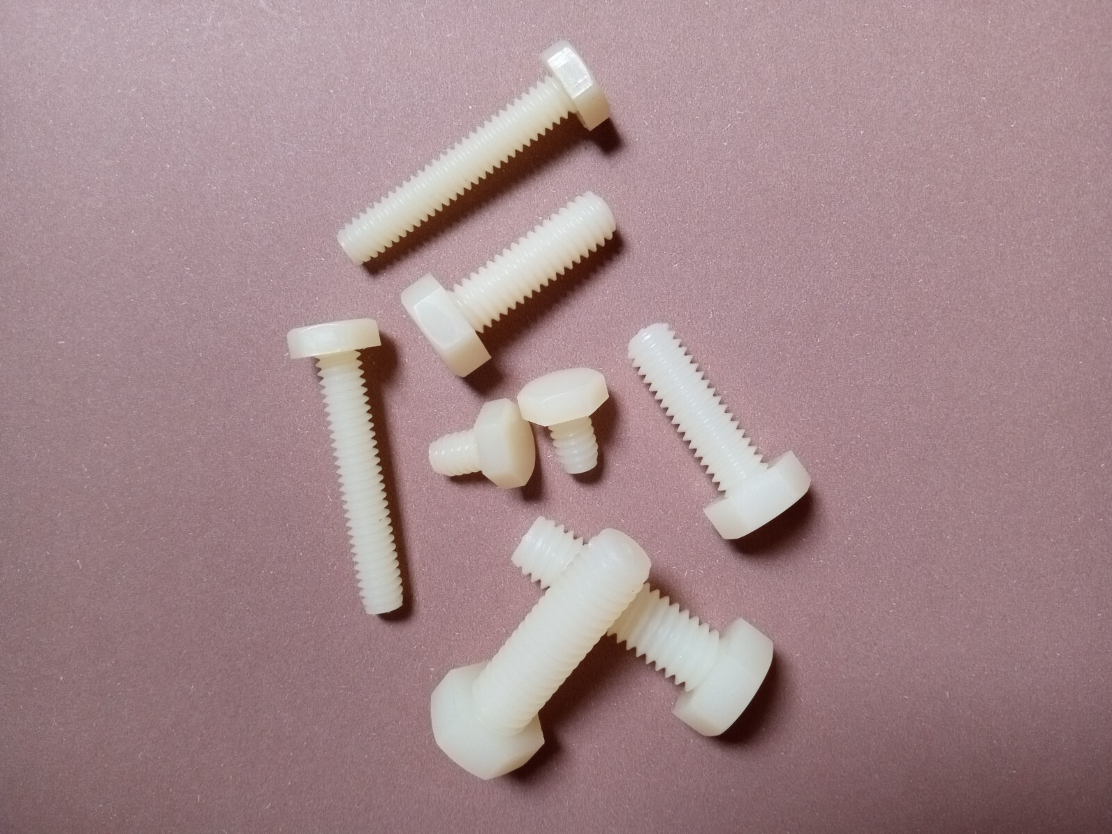 1/4", 5/16", 3/8" White Plastic Nylon Hex Head Bolts Packs of 20