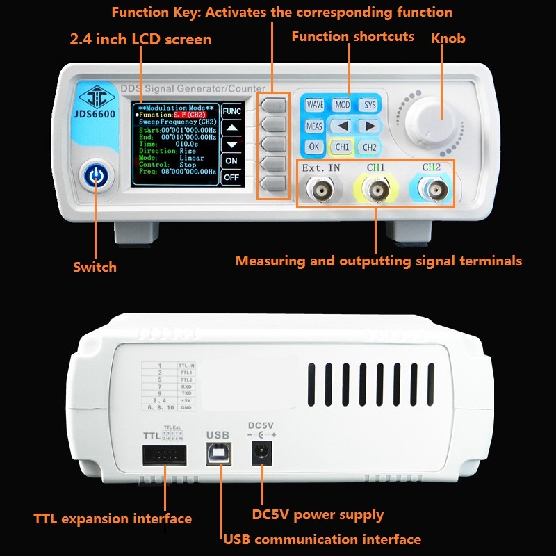 2.4" TFT LCD JDS6600 50MHz 2CH Arbitrary Waveform DDS Signal Generator