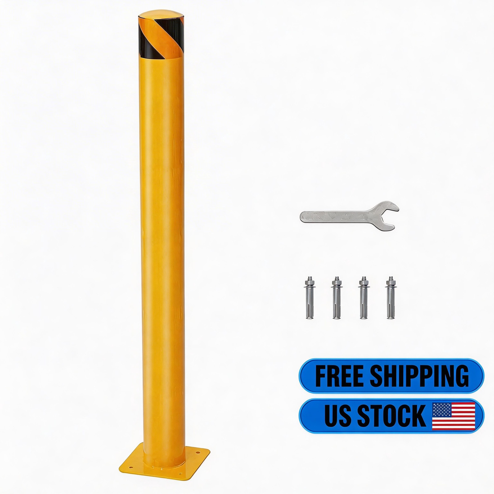 Heavy-Duty Bollard Base & Anchor Bolts – Size: 4.5 x 36 Inch, Single Pack Post