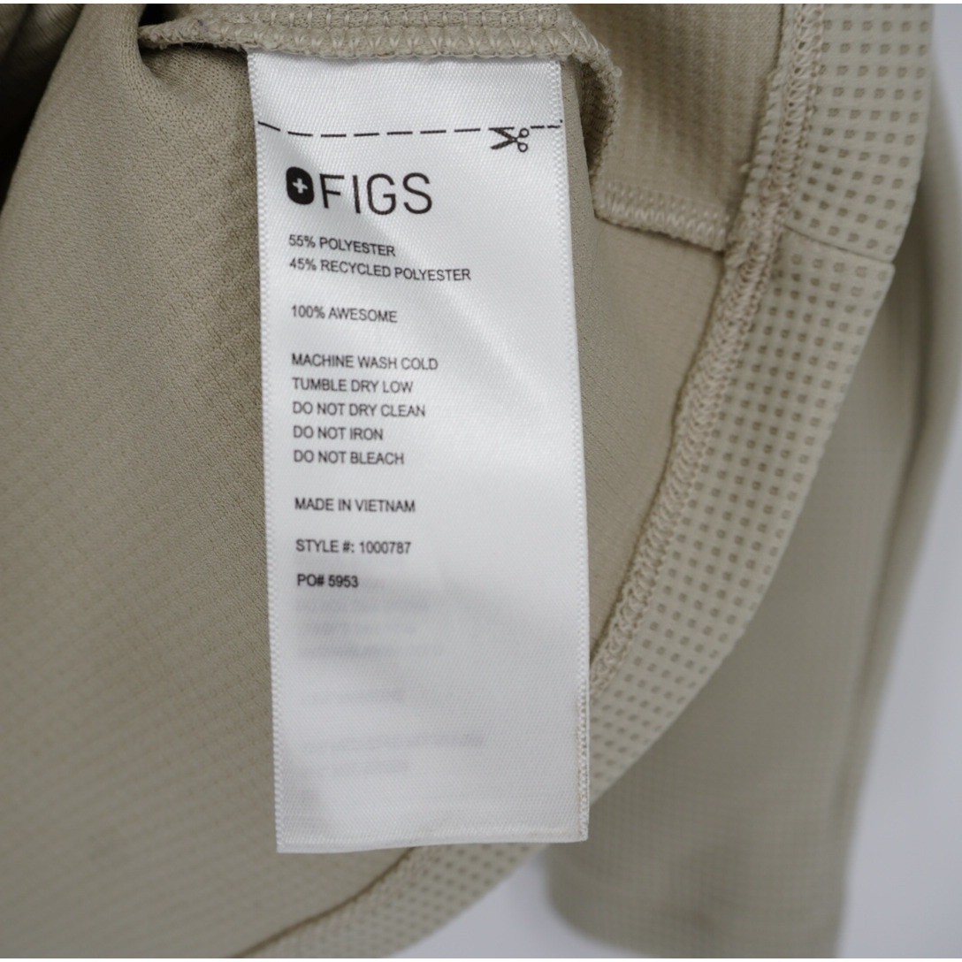 FIGS Technical Collection Waffle Knit Underscrub Top Tan Beige Small