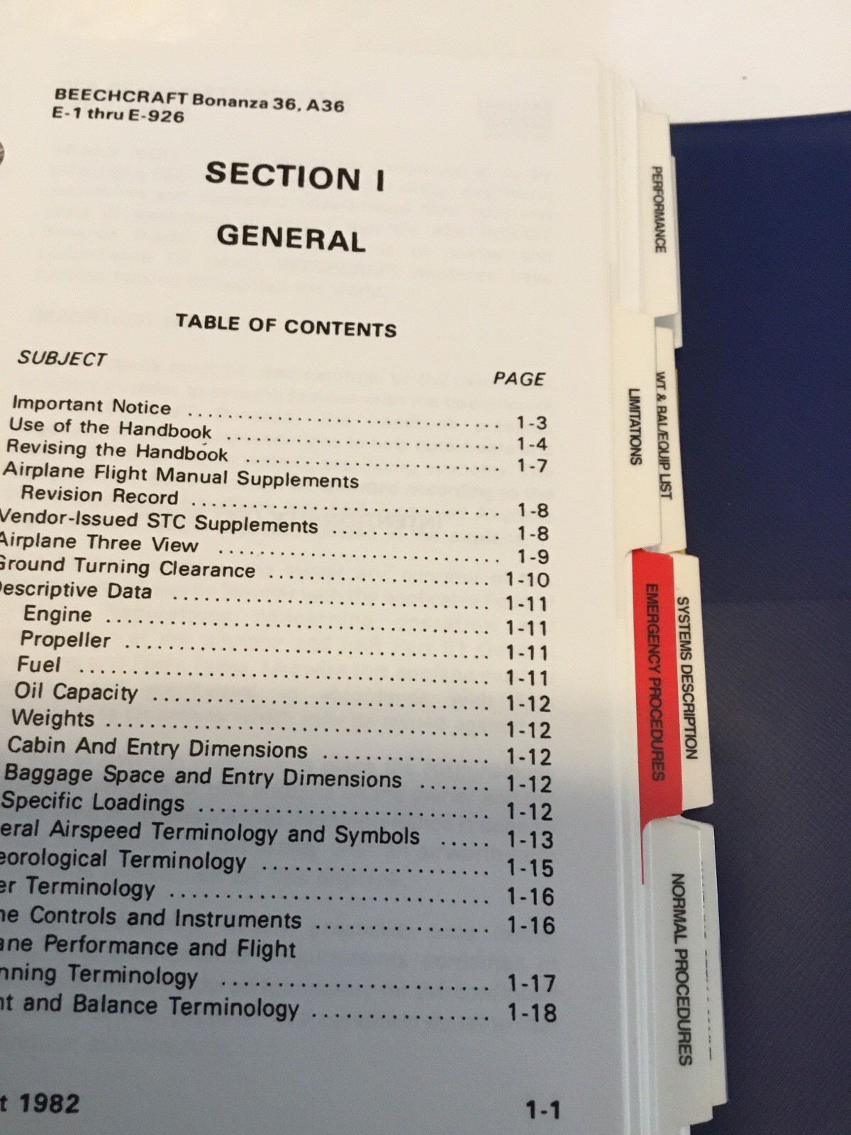 Bonanza 36/A36 PILOT’S OPERATING HANDBOOK, Serials E-1 thru E-926 FAA Approved