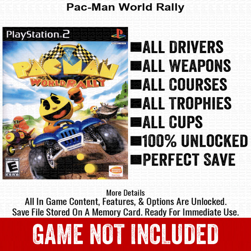 Pac-Man World Rally 100% PS2 Memory Card All CHEATS ITEMS