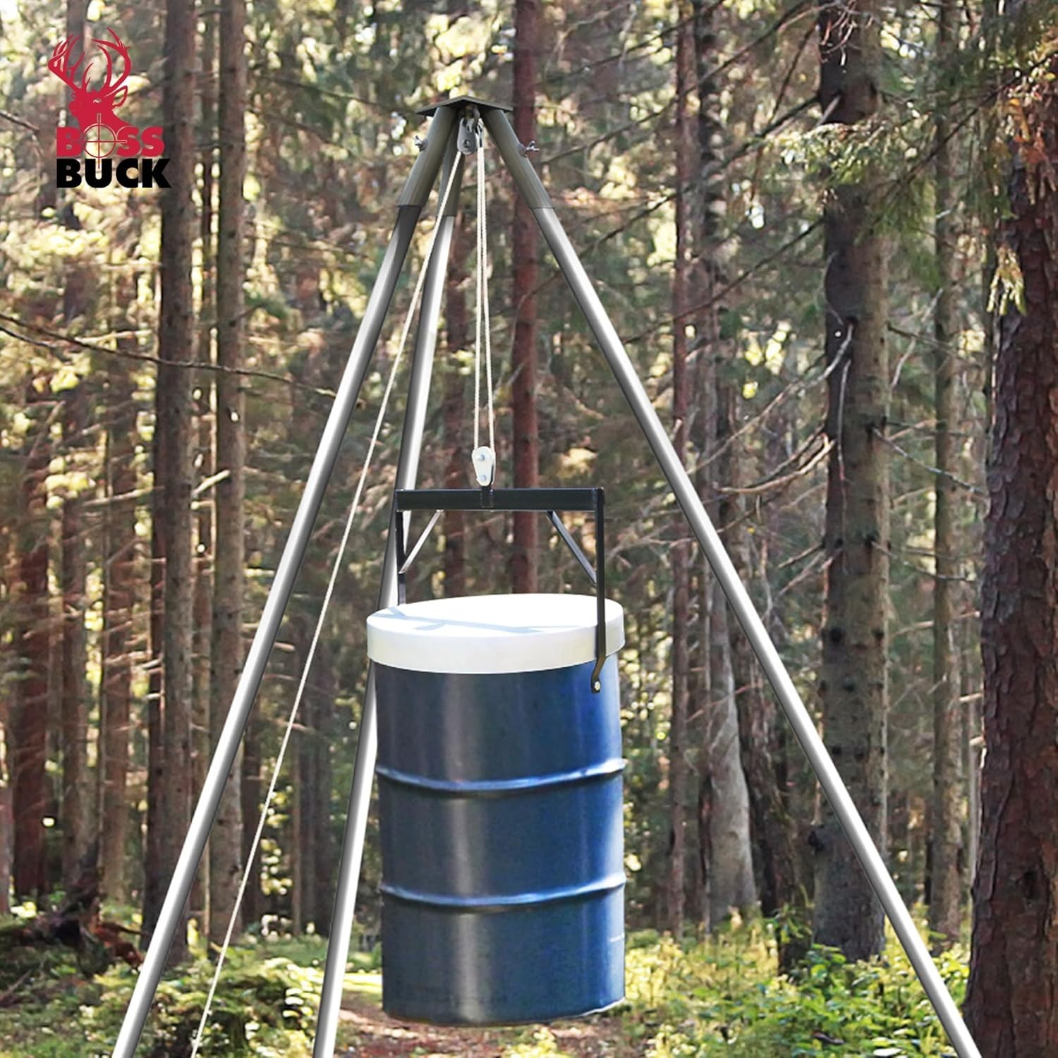 Tripod Header Unit w/Pulley Feeder Stump Puller Camping Hunting Hanging Fire Pit