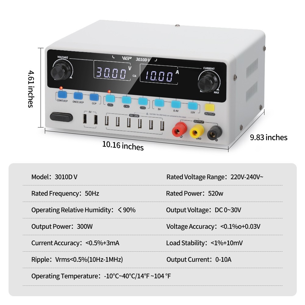 WEP 300W DC Adjustable 0-30/10A Lab Power Supply Variable Bench Switching
