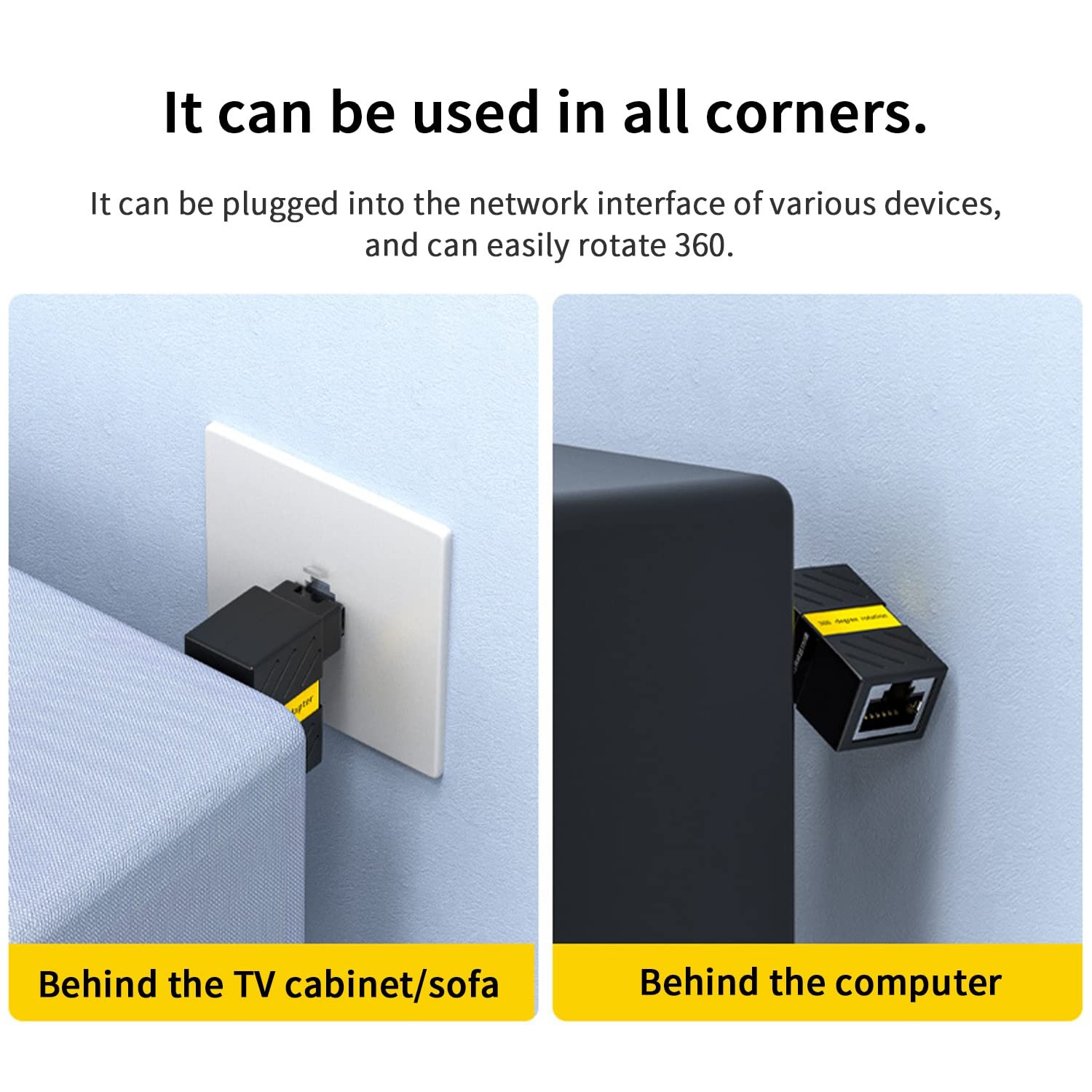 2 PCS 360 Degree Rotation 90 Degree Right Angle Cat6 Ethernet Extender Adapter