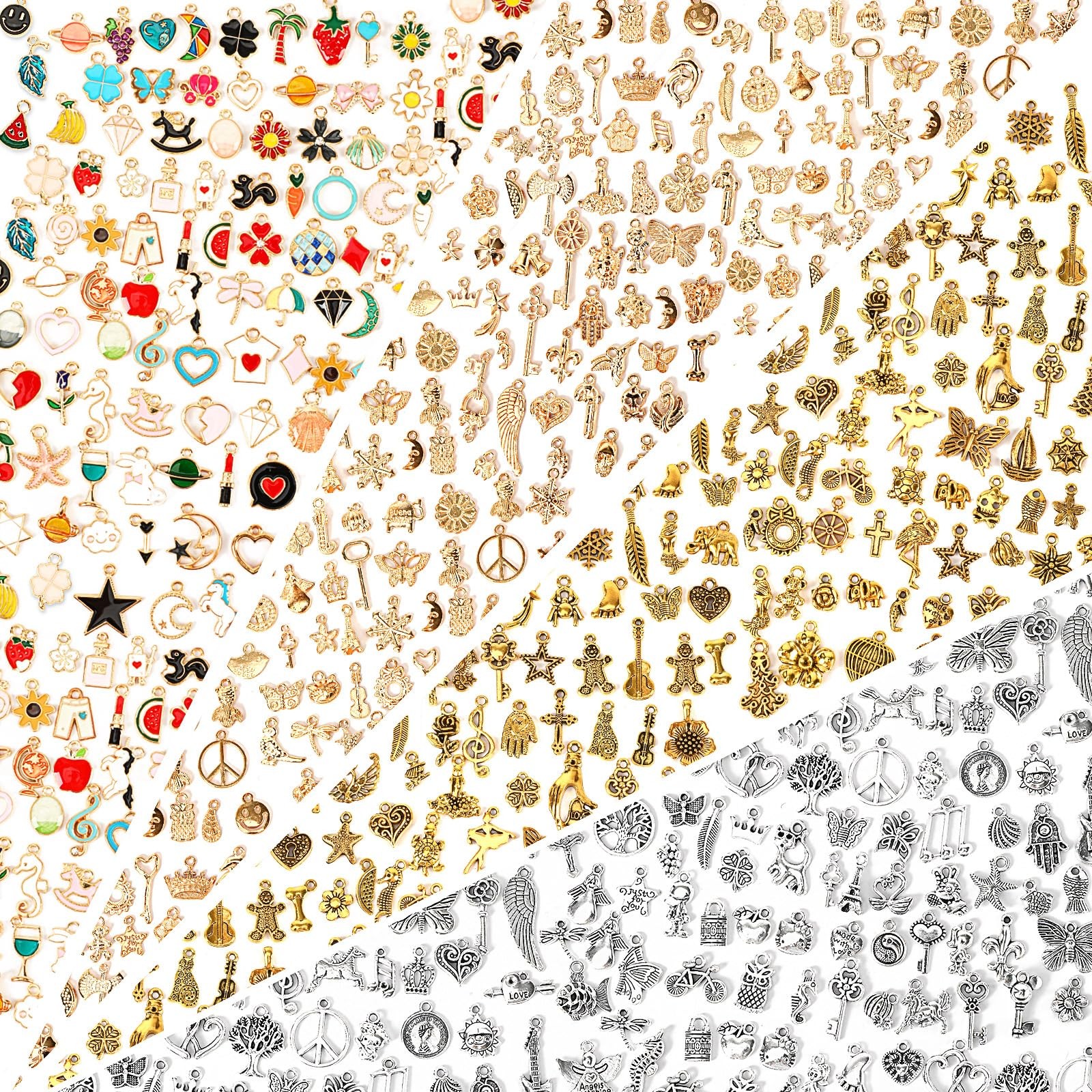 SANNIX 400Pcs Charms 5.71 IN, Multicolor+KC Gold+Tibetan Silver +Antique Gold