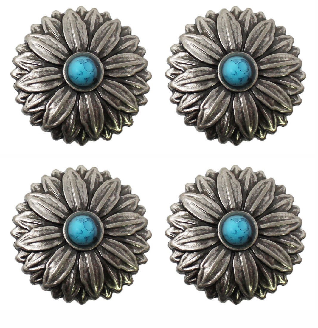 Lot of  4 Concho Stone Horse Saddle Western Bridle Turquoise 1.5" CO234B