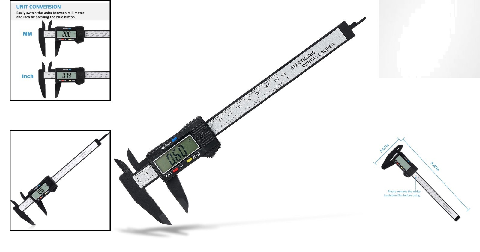 Smart 0-6" Digital Caliper with Auto Off & Zero Function - High Accuracy