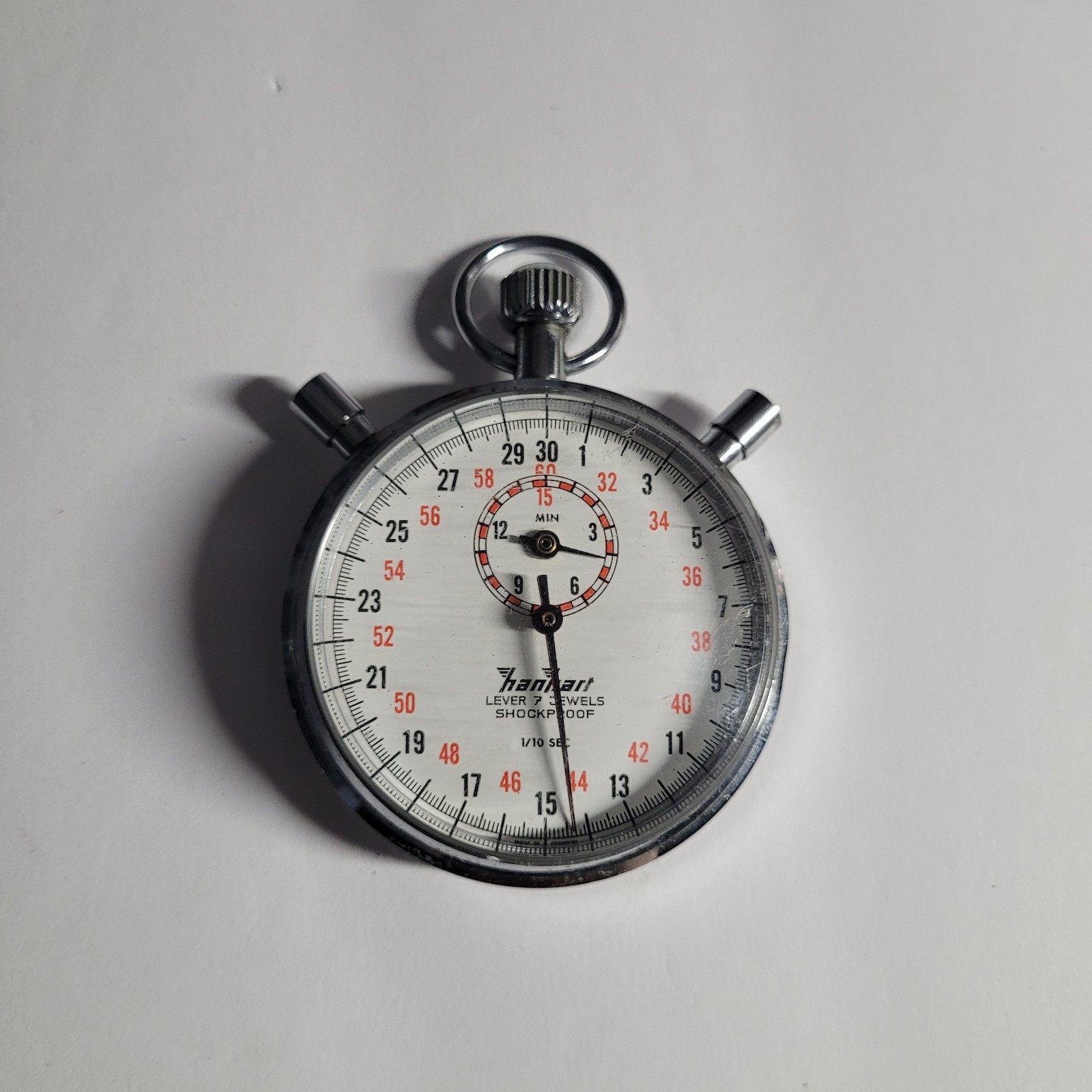 Vintage Hanhart Lever 7 Jewels Shockproof 1/10 Sec. Stopwatch, Made in Germany