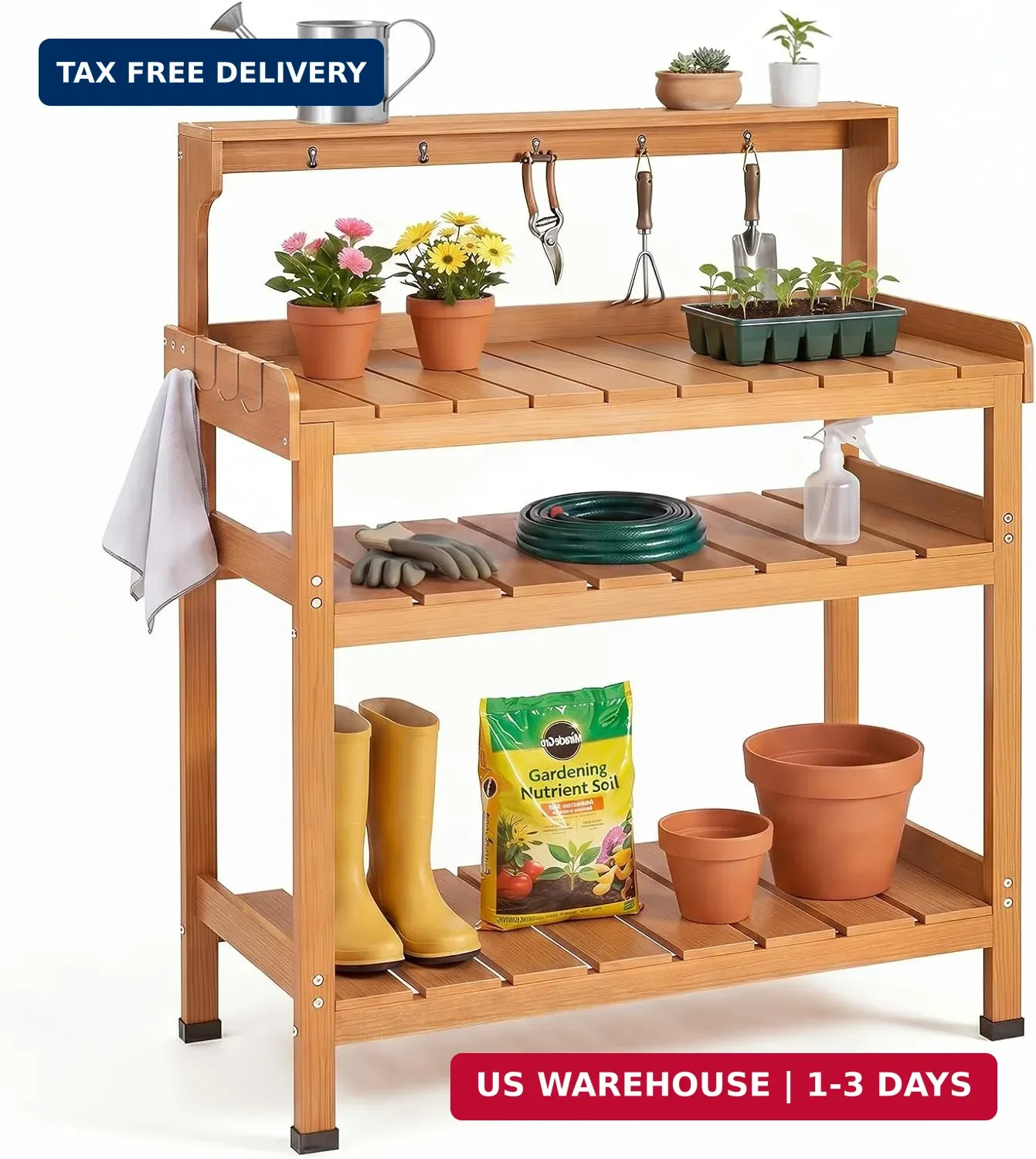 Frogprin Potting Bench for Women Men, HDPS Outdoor Garden Table Workstation with