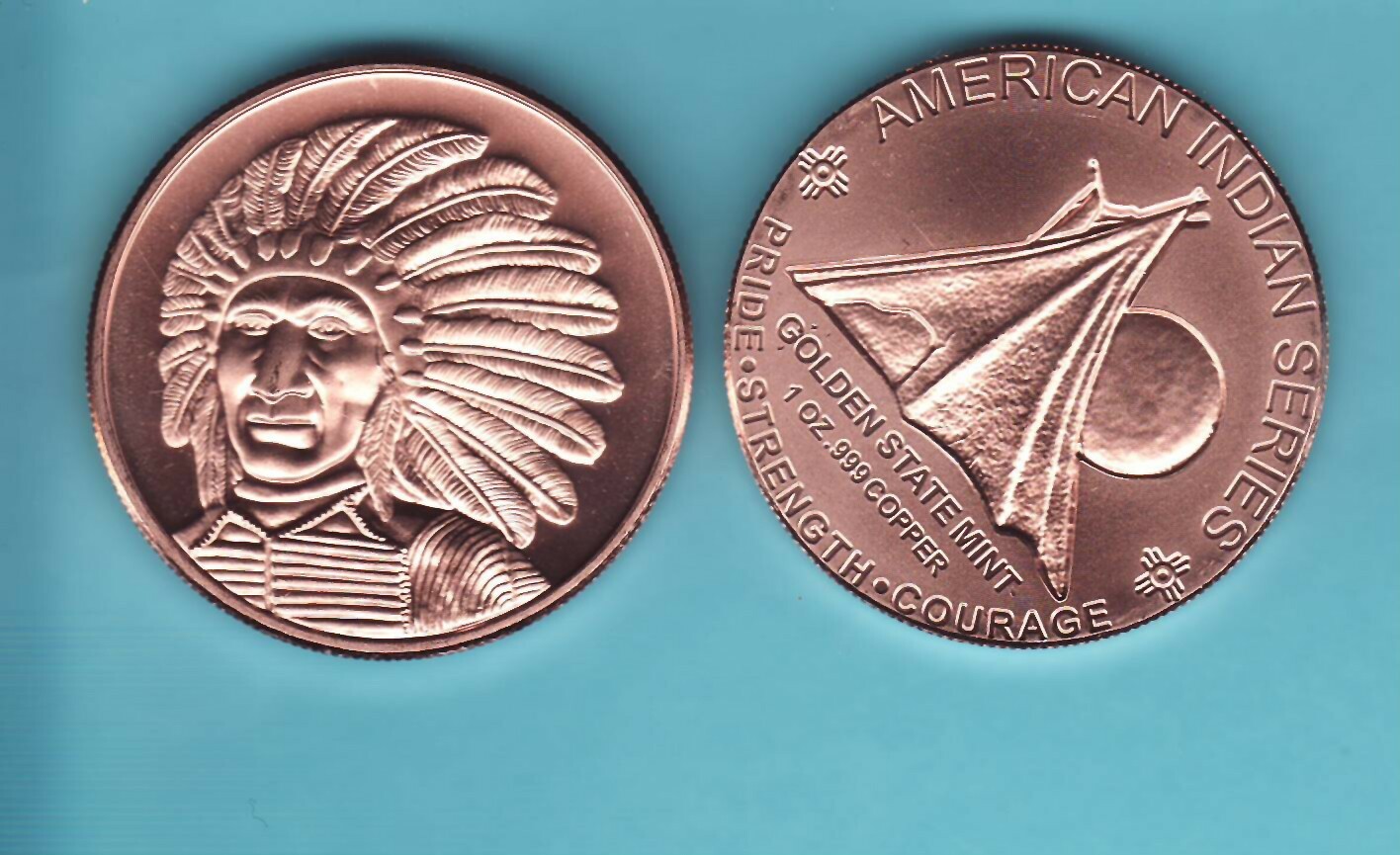 American INDIAN Series  "SITTING BULL" or RED CLOUD  1 oz. Copper Round  #4 NEW