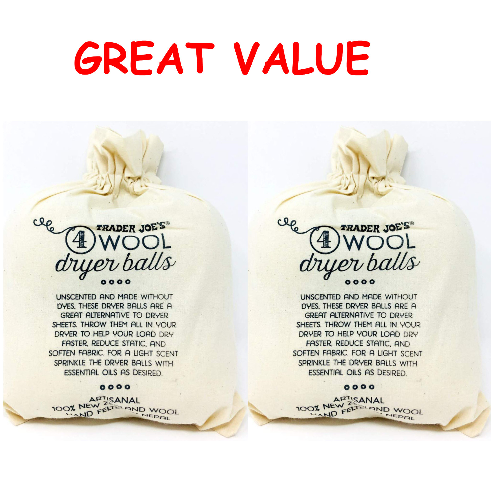 NEW (2)  Trader Joe's Wool Dryer Balls New Zealand Wool Unscented (8) Balls Tota