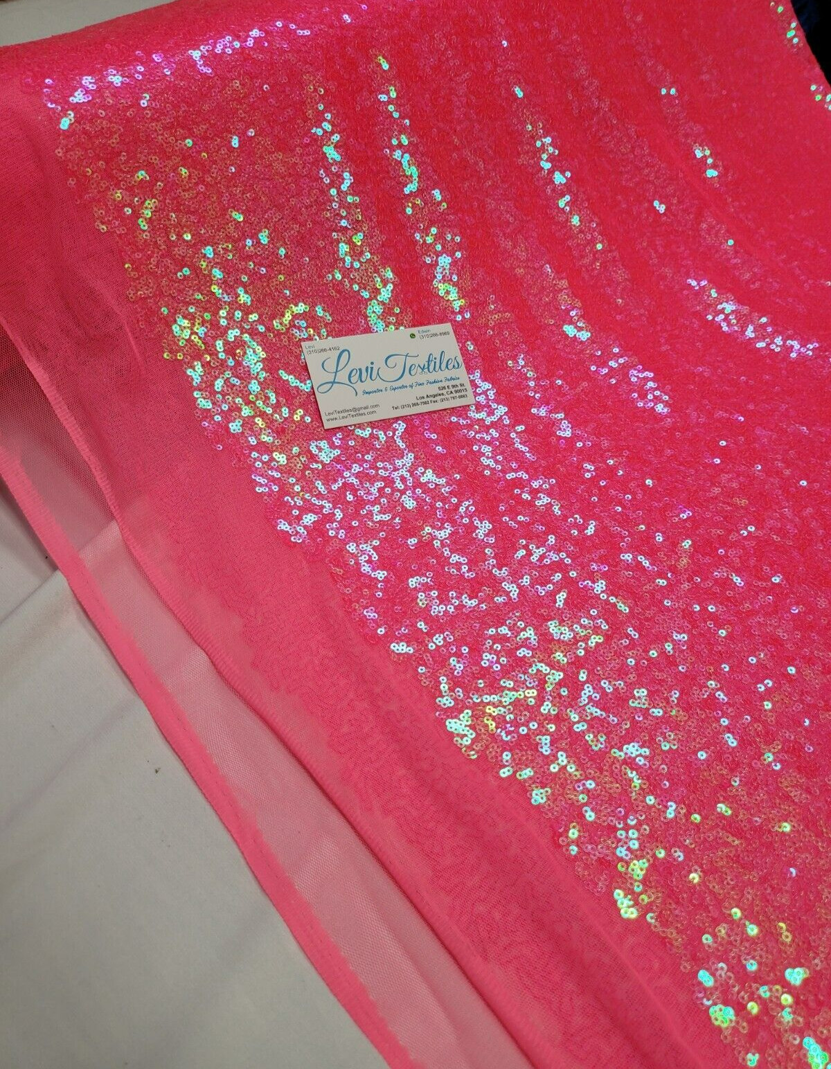 Iridescent Neon Fuchsia Glitz Sequin Fabric / 3mm Sequin on Poly Mesh - Sold BTY