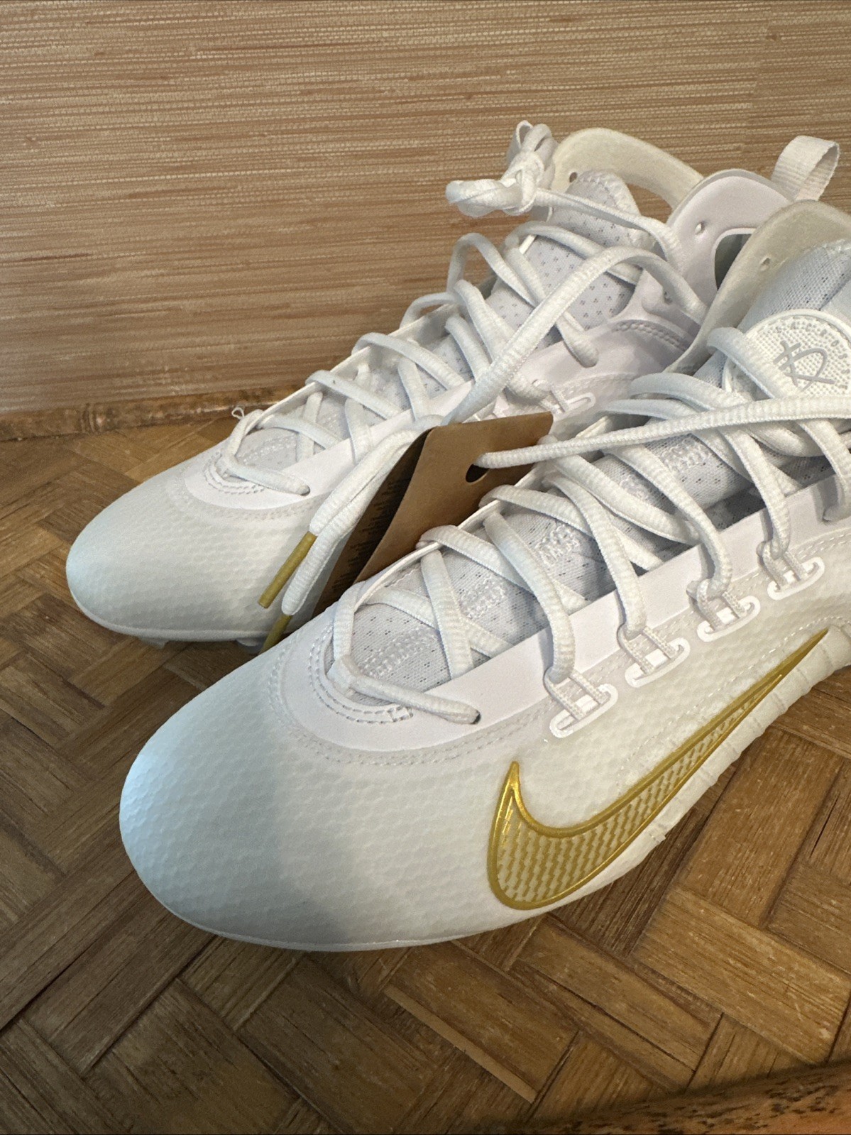 Nike Huarache 9 Elite Mid Lax White-Met Vivid Gold Lacrosse 6.5-10 FD0088-100